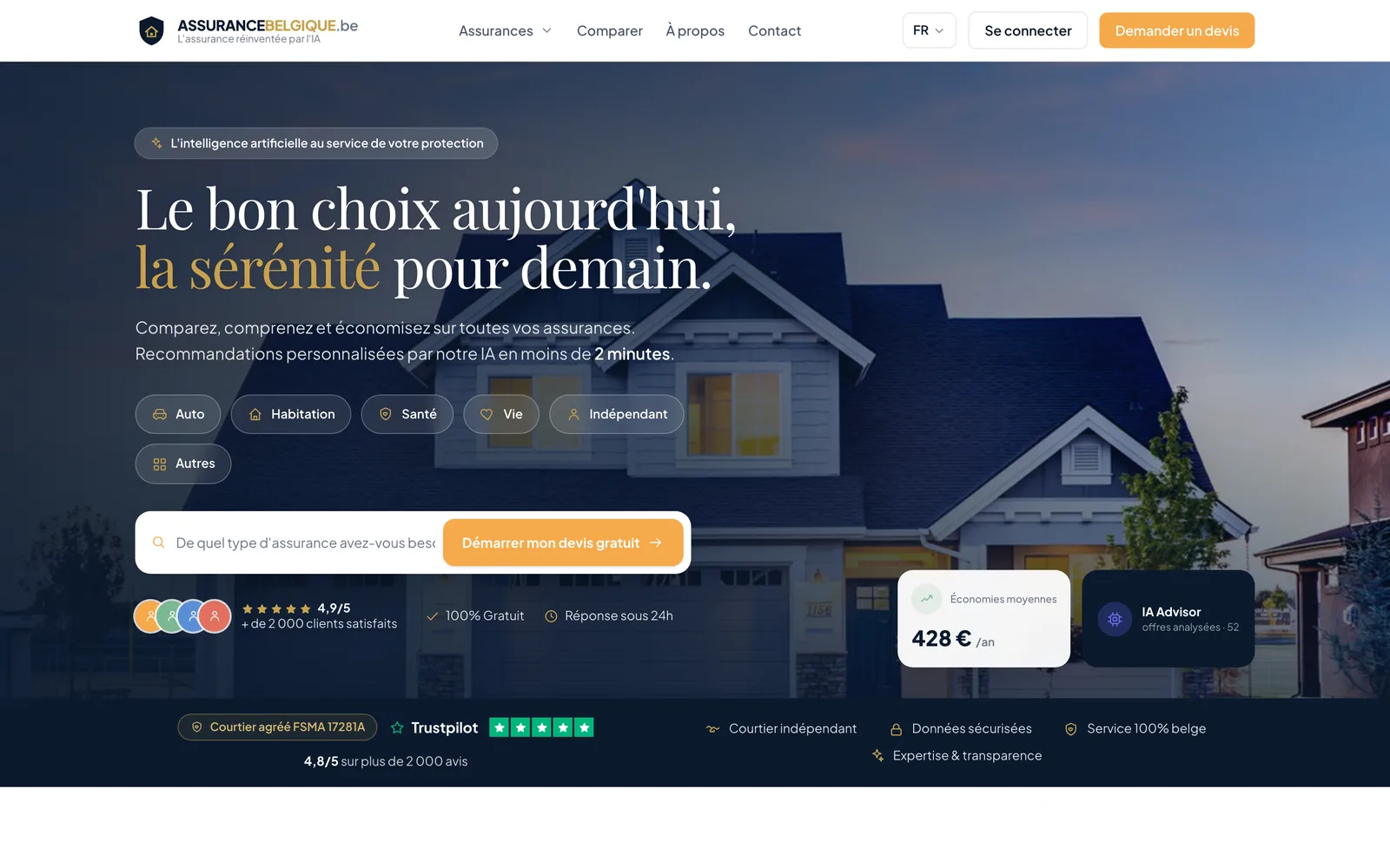 Capture du site Assurance Belgique