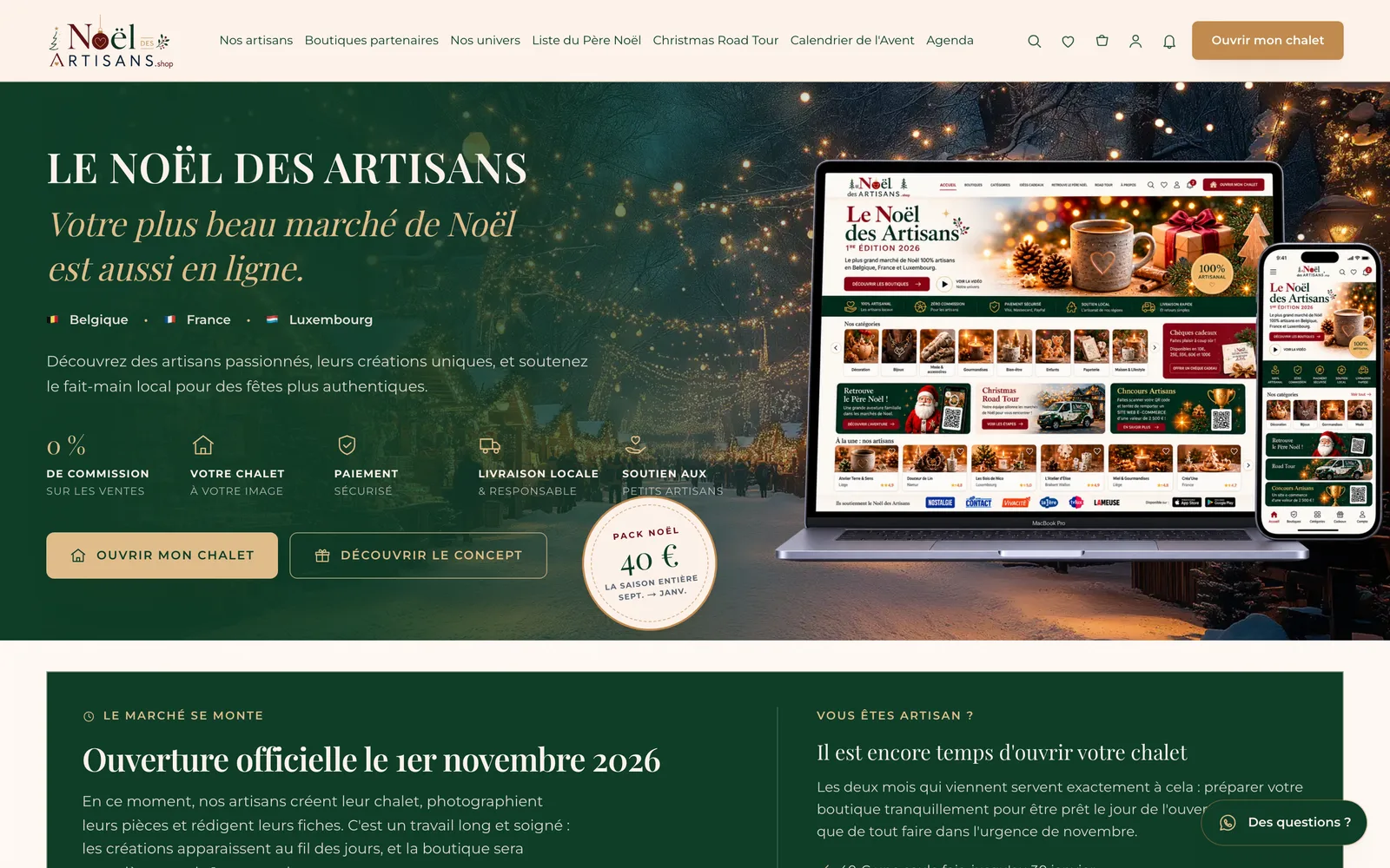Page d'accueil de noeldesartisans.shop, la place de marché des artisans